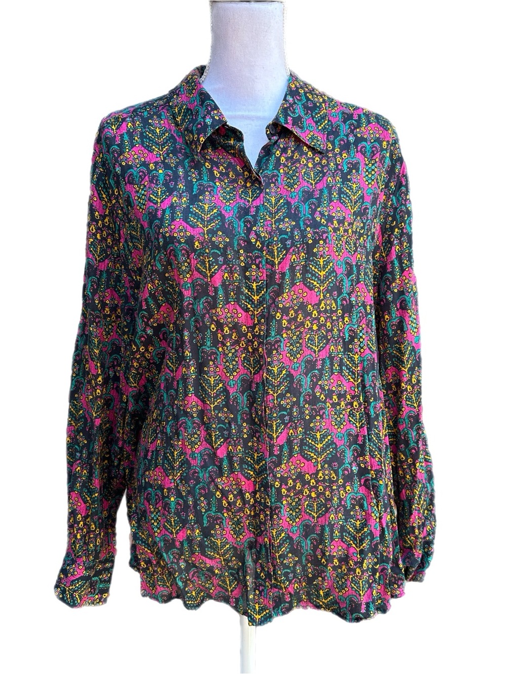 Foxcroft Womens Floral Pattern Button-Up Shirt